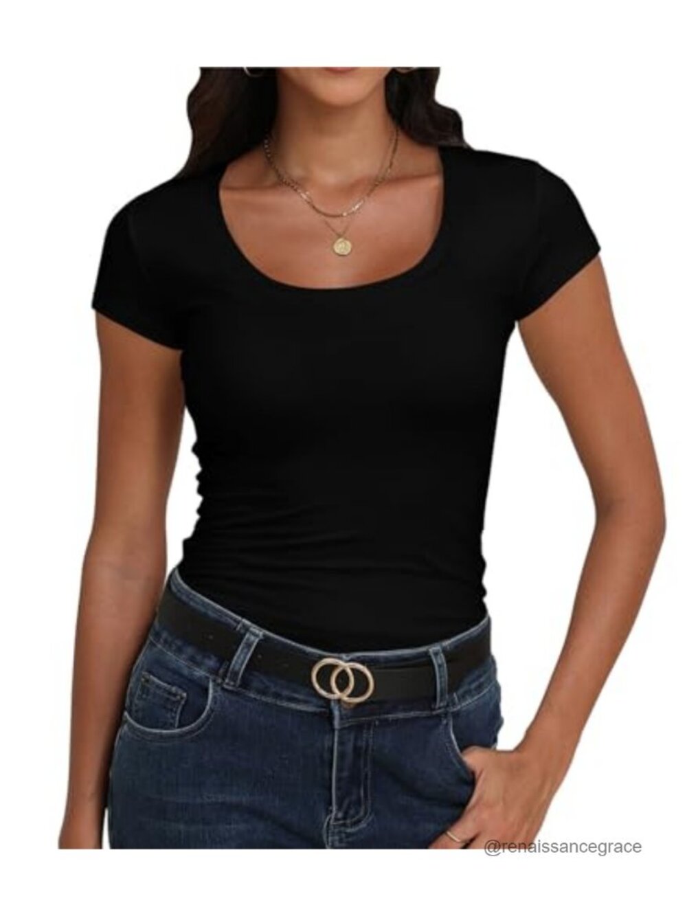 Women's Scoop Neck Short Sleeve Fitted T-Shirt Stretchy Basic Summer Top